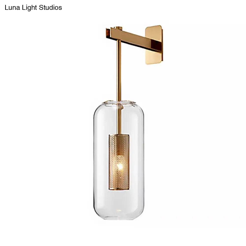 DecorBites™ Modern Wall Mounted Clear Glass Cylinder Sconce Light Fixture - 1 Light, Black/Gold