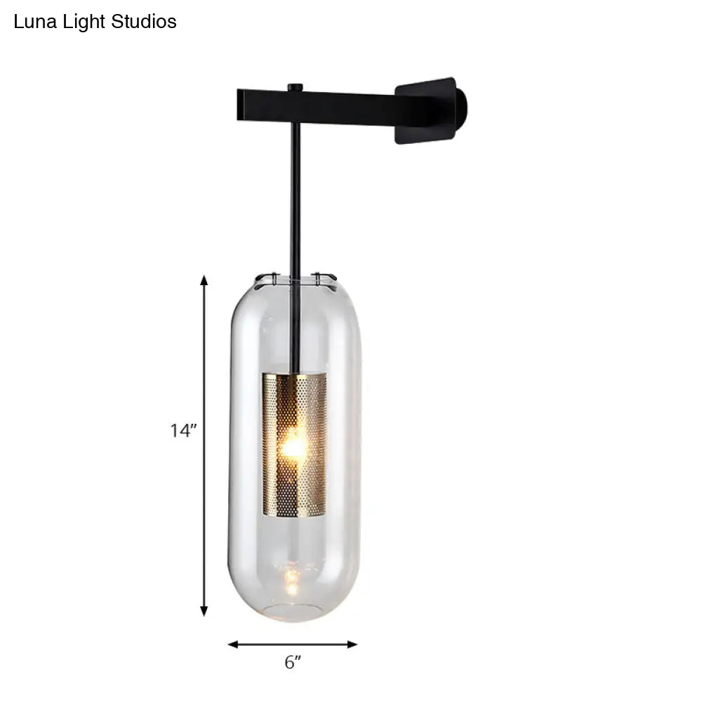 DecorBites™ Modern Wall Mounted Clear Glass Cylinder Sconce Light Fixture - 1 Light, Black/Gold