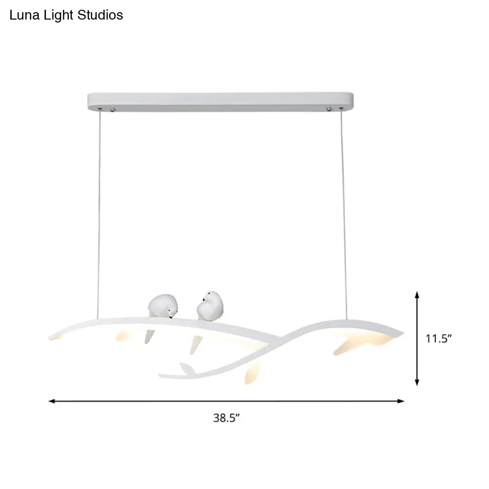 DecorBites™ Modern White Branch LED Island Light - 27"/37.5" Wide Acrylic Pendant with Warm/White Light and Bird Design