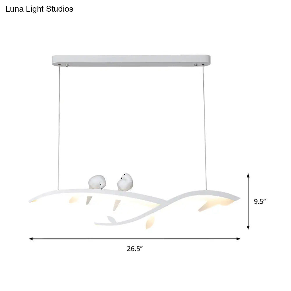 DecorBites™ Modern White Branch LED Island Light - 27"/37.5" Wide Acrylic Pendant with Warm/White Light and Bird Design