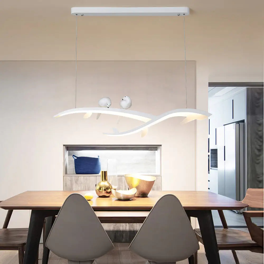 DecorBites™ Modern White Branch LED Island Light - 27"/37.5" Wide Acrylic Pendant with Warm/White Light and Bird Design