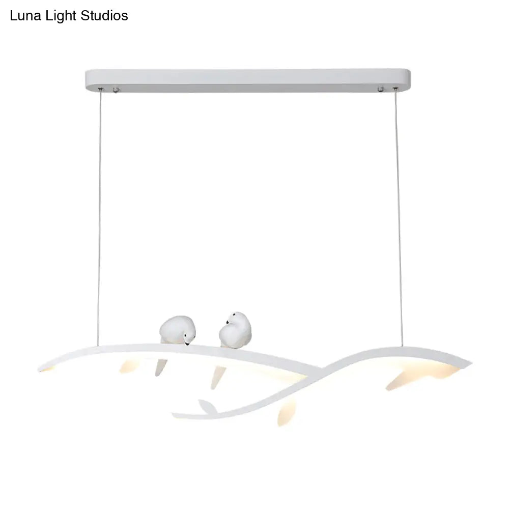 DecorBites™ Modern White Branch LED Island Light - 27"/37.5" Wide Acrylic Pendant with Warm/White Light and Bird Design