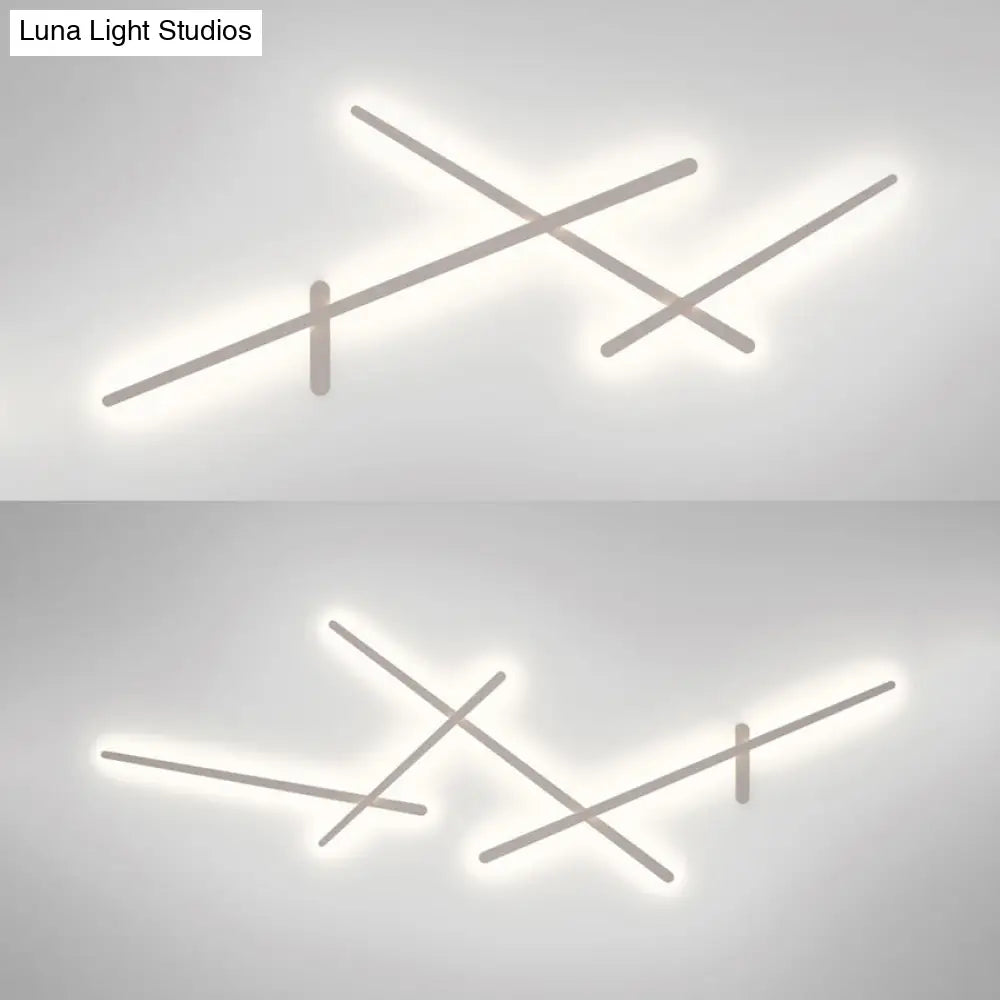 DecorBites™ Modern White Crossed Lines Wall Lamp - Metal, 3/4 Lights - Simplistic Living Room Lighting