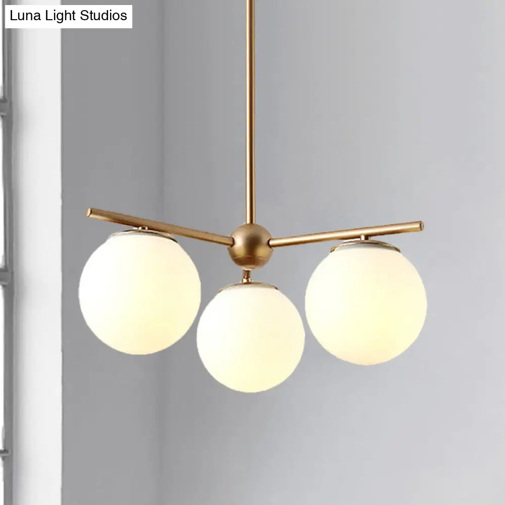DecorBites™ Modern White Frosted Glass Globe Chandelier - 3-Light Gold Ceiling Pendant Lamp for Bedrooms
