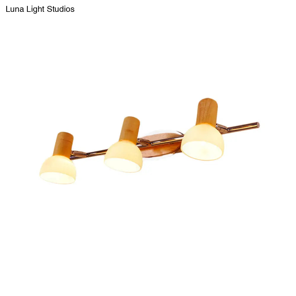 DecorBites™ Modern White Glass Dome Vanity Wall Sconce Light with 3 Bulbs, Chrome Finish and Wood Top