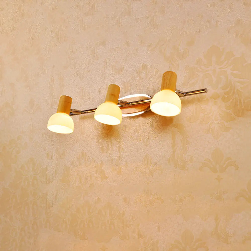 DecorBites™ Modern White Glass Dome Vanity Wall Sconce Light with 3 Bulbs, Chrome Finish and Wood Top