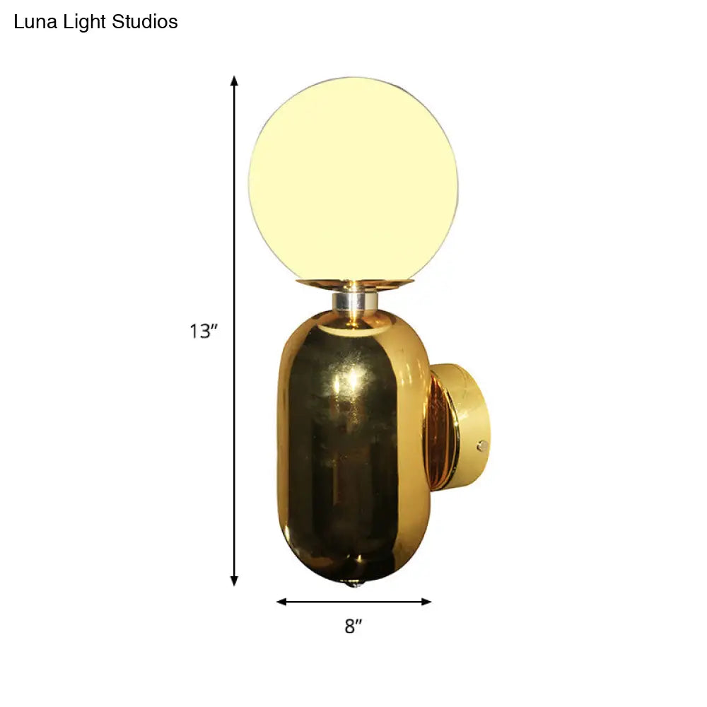 DecorBites™ Modern White Glass Globe Sconce Light - 6"/8" Wide - 1 Bulb - Gold Wall Mounted Lighting