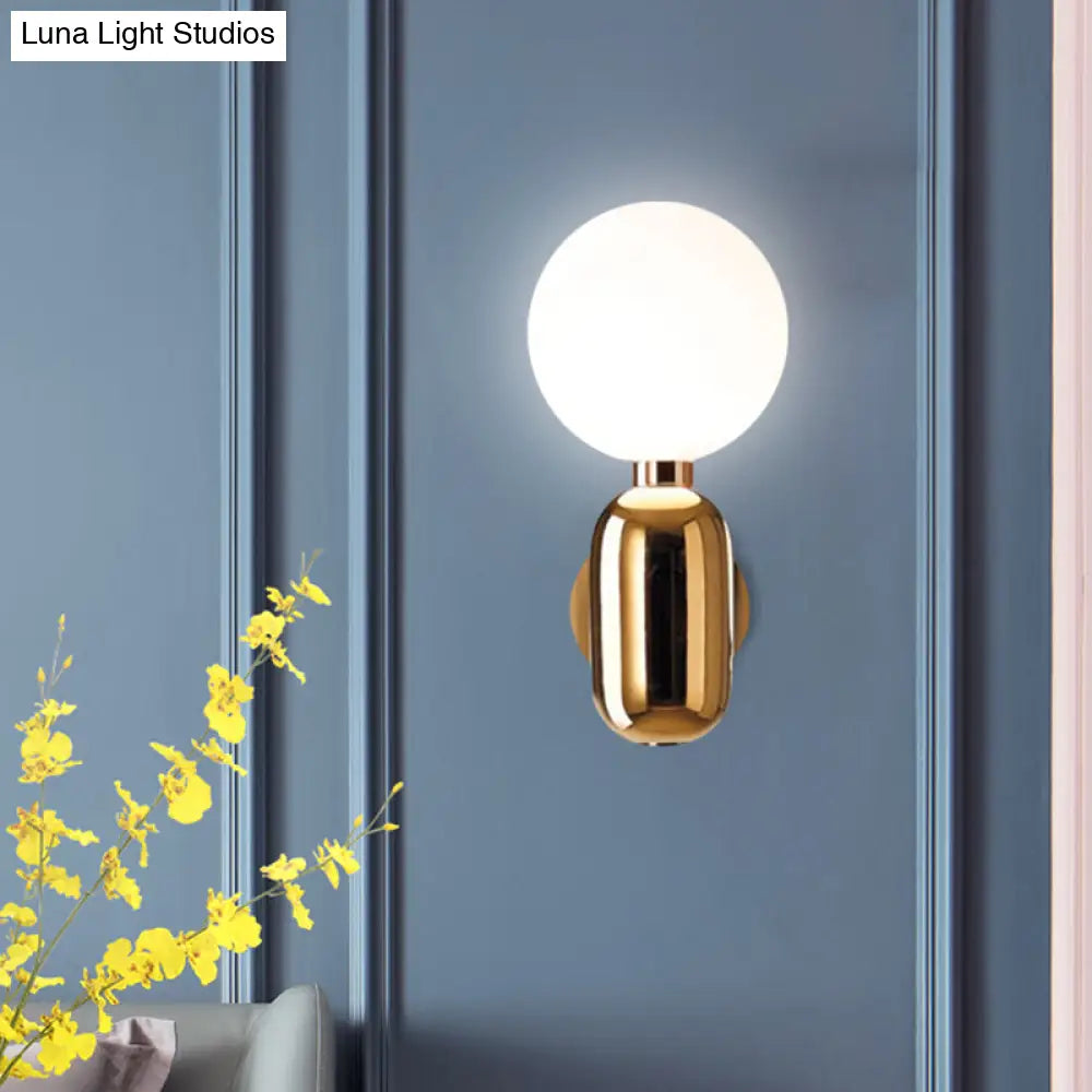 DecorBites™ Modern White Glass Globe Sconce Light - 6"/8" Wide - 1 Bulb - Gold Wall Mounted Lighting