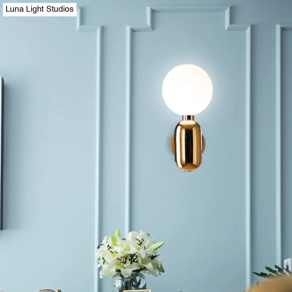 DecorBites™ Modern White Glass Globe Sconce Light - 6"/8" Wide - 1 Bulb - Gold Wall Mounted Lighting