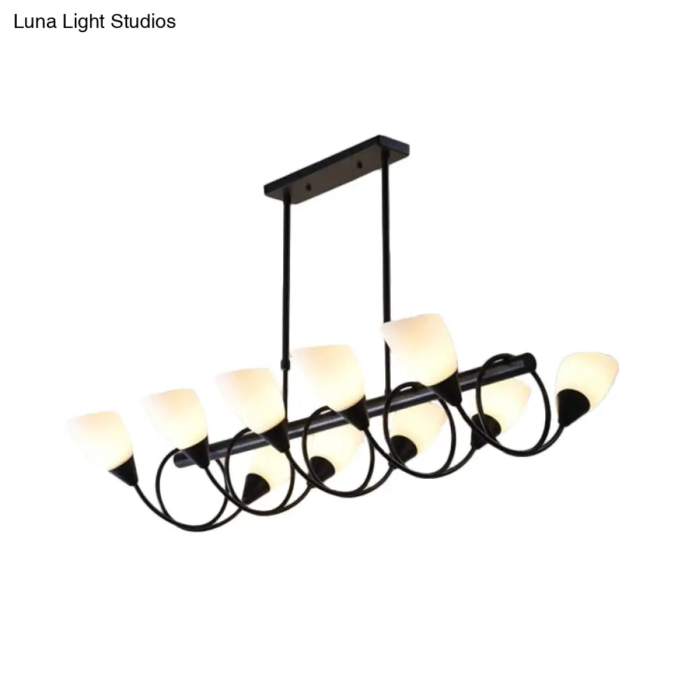 DecorBites™ Modern White Glass Linear Kitchen Pendant Light Fixture - 6/8/10 Lights - Black Hanging Lamp Kit - Down/Up