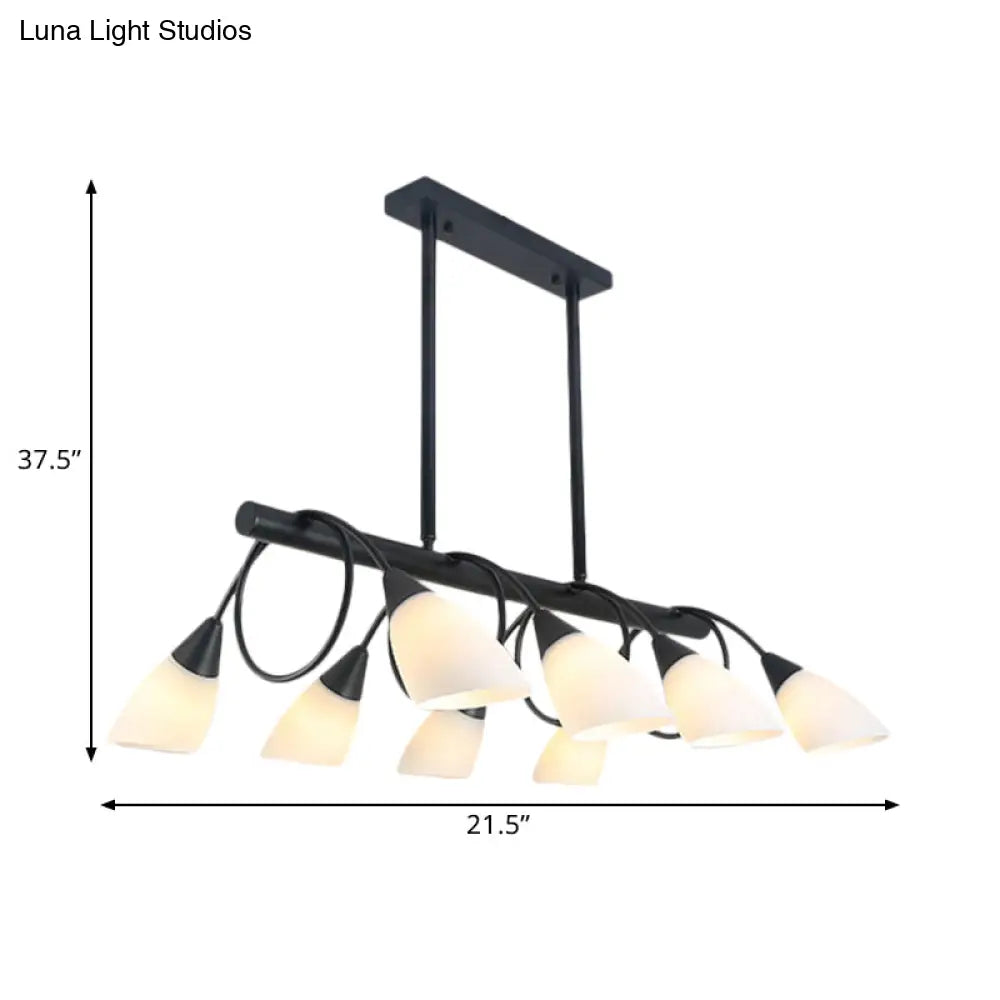 DecorBites™ Modern White Glass Linear Kitchen Pendant Light Fixture - 6/8/10 Lights - Black Hanging Lamp Kit - Down/Up