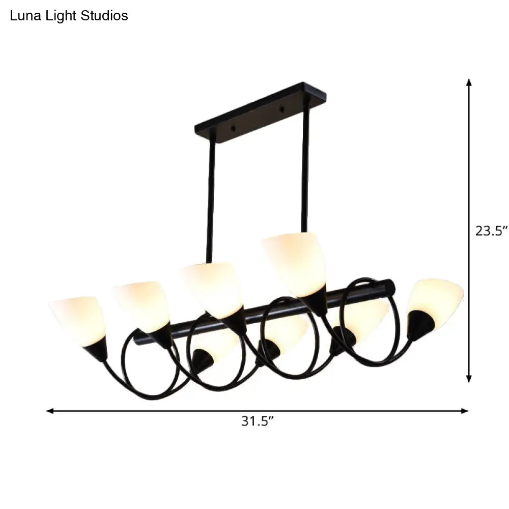 DecorBites™ Modern White Glass Linear Kitchen Pendant Light Fixture - 6/8/10 Lights - Black Hanging Lamp Kit - Down/Up