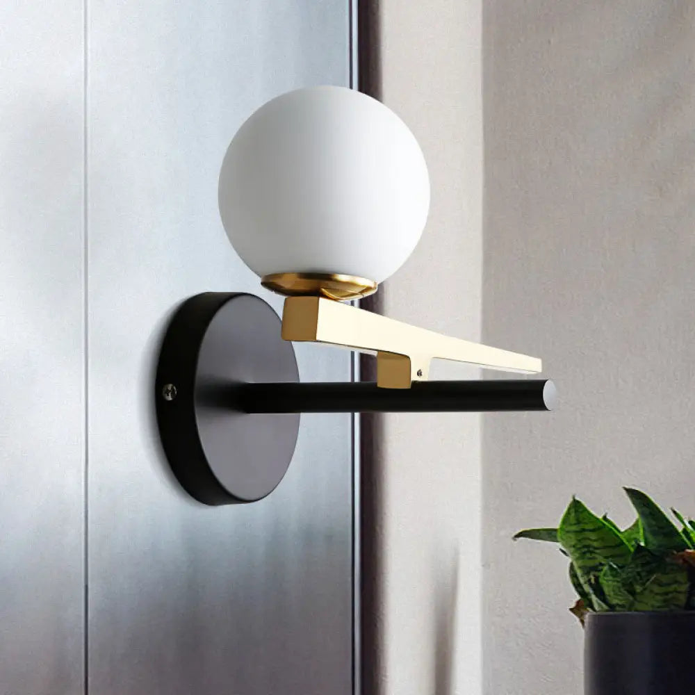 DecorBites™ Modern White Glass Sphere Wall Lighting with Gold LED - Single Light Wall Mounted Fixture
