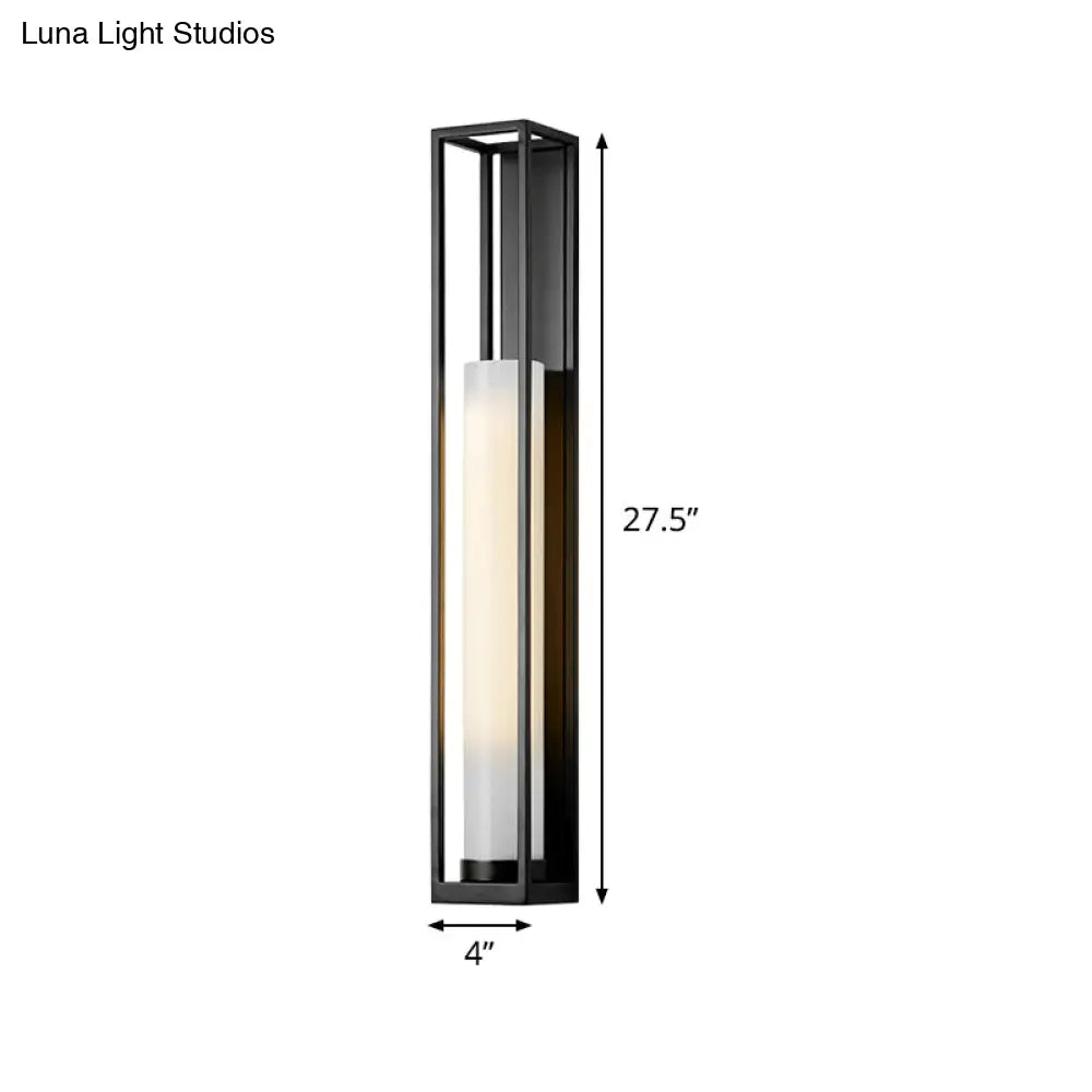 DecorBites™ Modern White Glass Tubular Wall Mount Light with 1-Bulb Black Wall Lamp Sconce