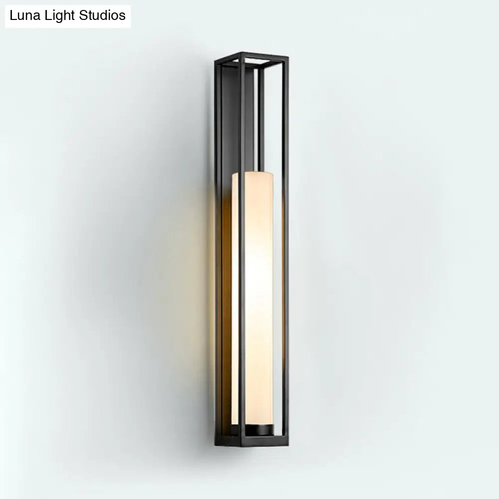 DecorBites™ Modern White Glass Tubular Wall Mount Light with 1-Bulb Black Wall Lamp Sconce