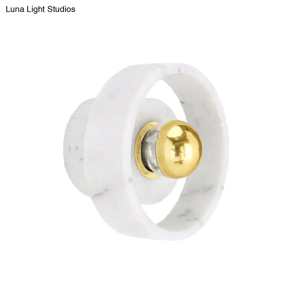 DecorBites™ Modern White-Gold Circle Sconce Lighting - Designer Wall-Mounted Marble Light with 1 Bulb