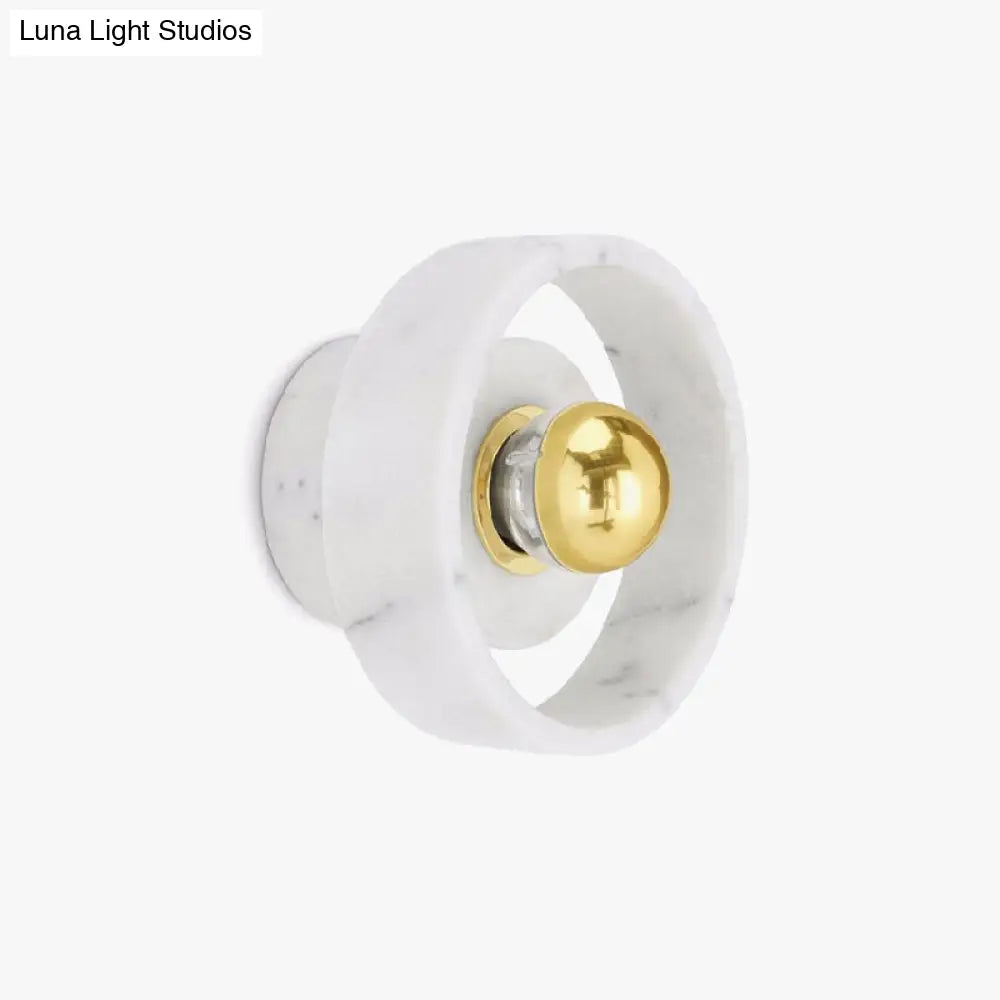 DecorBites™ Modern White-Gold Circle Sconce Lighting - Designer Wall-Mounted Marble Light with 1 Bulb
