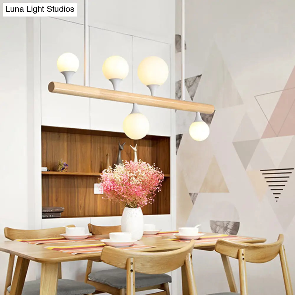 DecorBites™ Modern White Pipe Island Light - Wood Suspended Fixture with 5 Heads for Dining Room