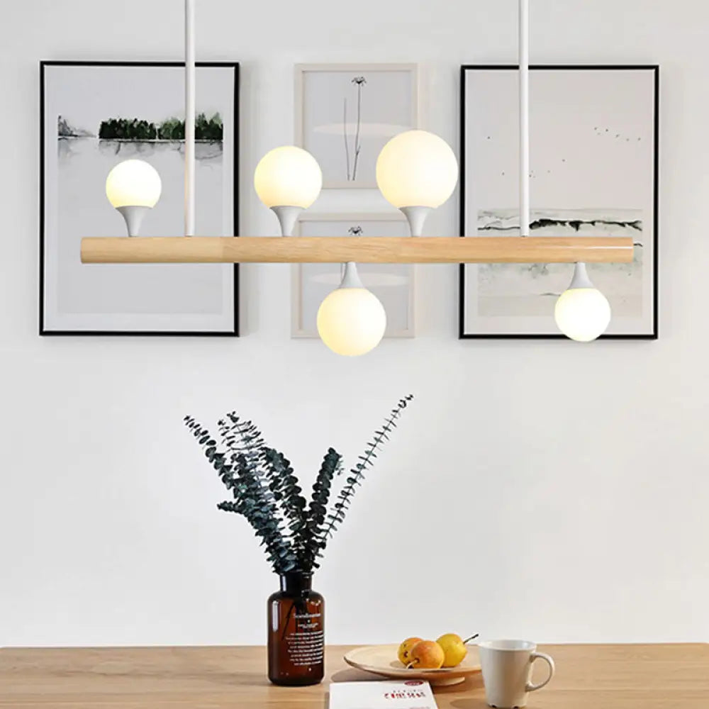 DecorBites™ Modern White Pipe Island Light - Wood Suspended Fixture with 5 Heads for Dining Room