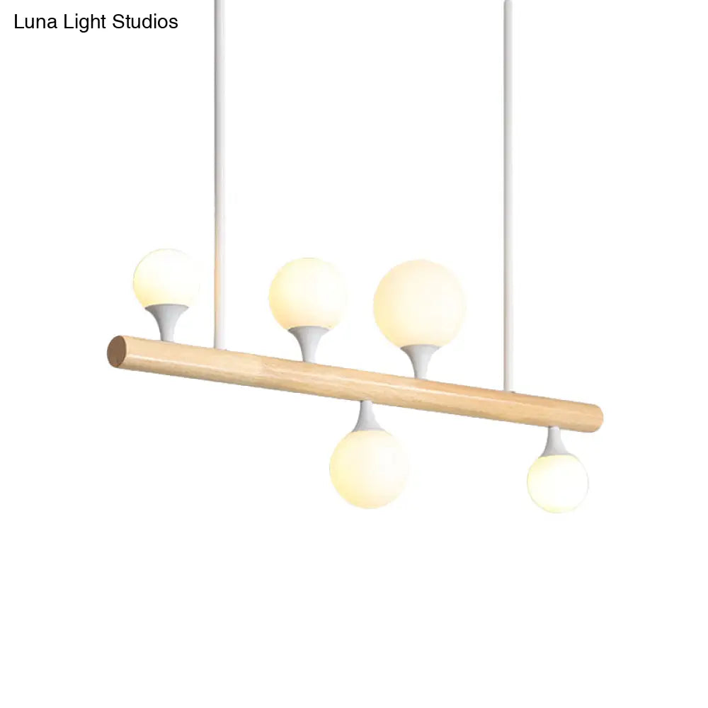 DecorBites™ Modern White Pipe Island Light - Wood Suspended Fixture with 5 Heads for Dining Room