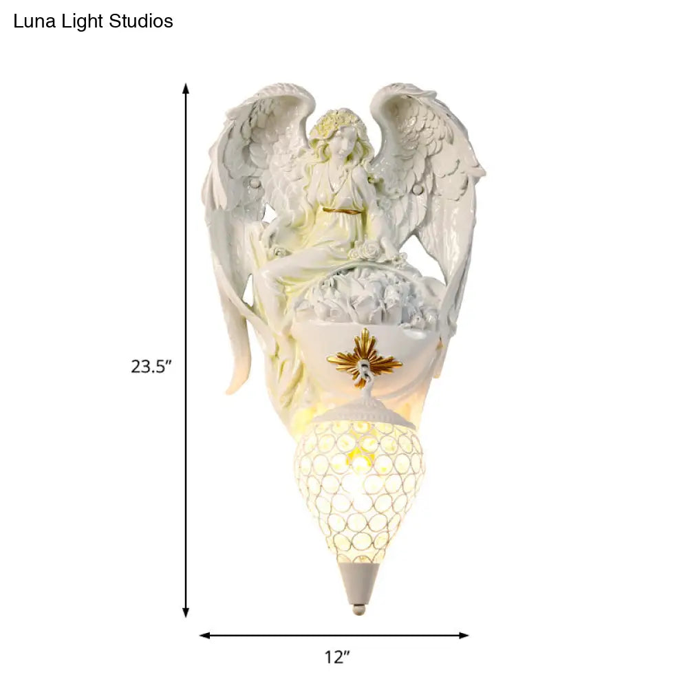 DecorBites™ Modern White Resin Bedroom Angel Wall Light with Crystal Shade