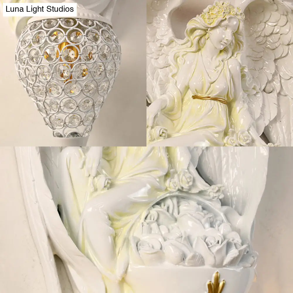 DecorBites™ Modern White Resin Bedroom Angel Wall Light with Crystal Shade