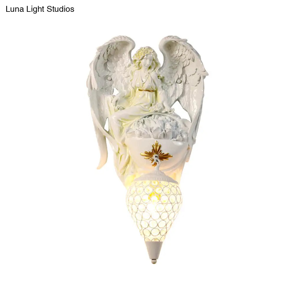 DecorBites™ Modern White Resin Bedroom Angel Wall Light with Crystal Shade