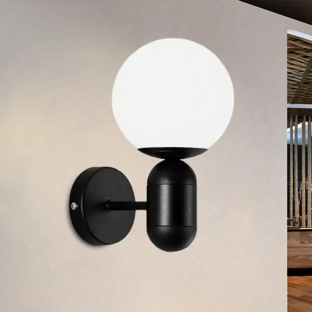 DecorBites™ Modern White Wall Lamp with Globe Shade, Capsule Body - Metal & Glass Wall Light for Meeting Room