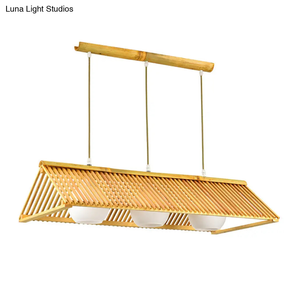 DecorBites™ Modern Wood Bamboo Ceiling Light with Cream Glass Shade