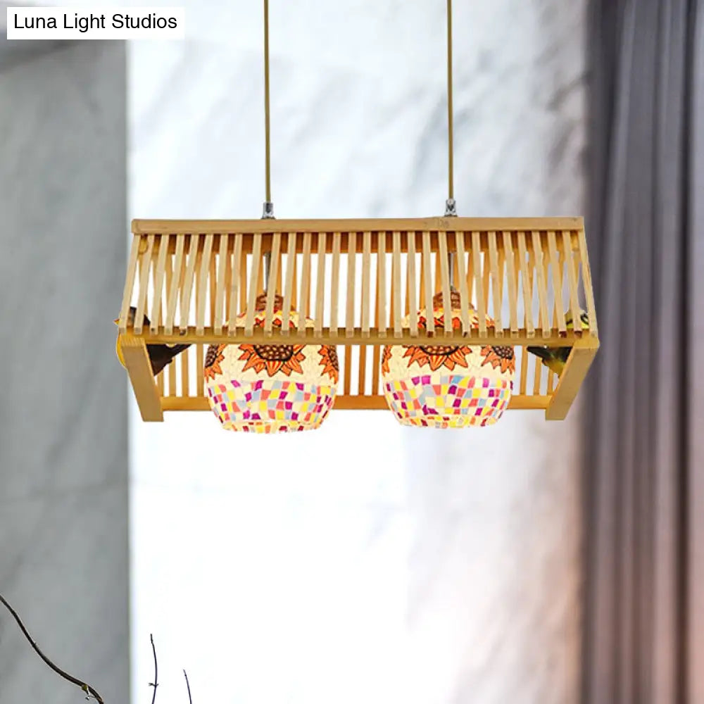 DecorBites™ Modern Wood Pendant Light in Roof Shape, Beige Hanging Fixture, 16"/19.5" Width