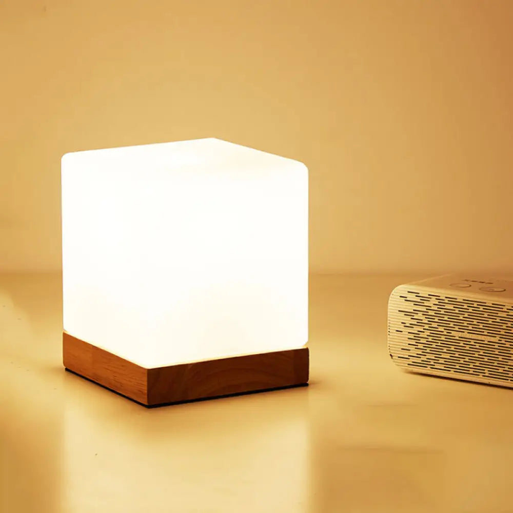 DecorBites™ Modern Wood White Glass Book Light with Single Bulb - Globe/Cylinder/Square Shade - Task Lighting