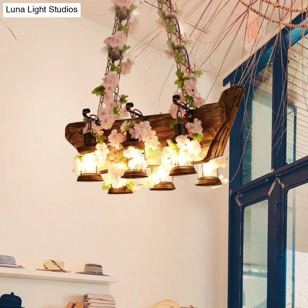 DecorBites™ Modern Wooden Island Pendant Light - Pink/Green - 6 Bulbs LED - Industrial Style Hanging Lamp Kit