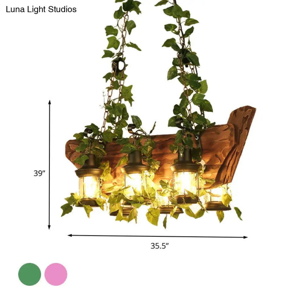 DecorBites™ Modern Wooden Island Pendant Light - Pink/Green - 6 Bulbs LED - Industrial Style Hanging Lamp Kit