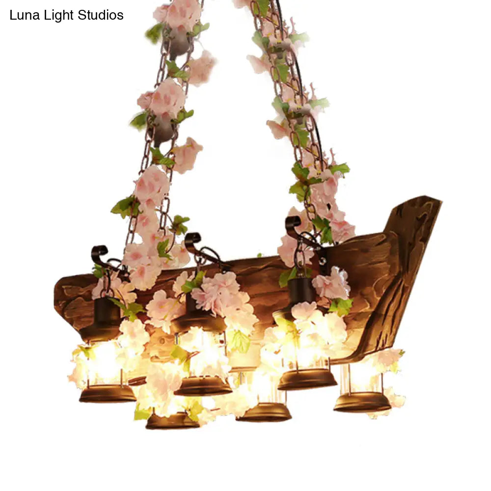 DecorBites™ Modern Wooden Island Pendant Light - Pink/Green - 6 Bulbs LED - Industrial Style Hanging Lamp Kit