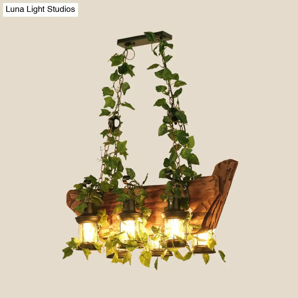DecorBites™ Modern Wooden Island Pendant Light - Pink/Green - 6 Bulbs LED - Industrial Style Hanging Lamp Kit