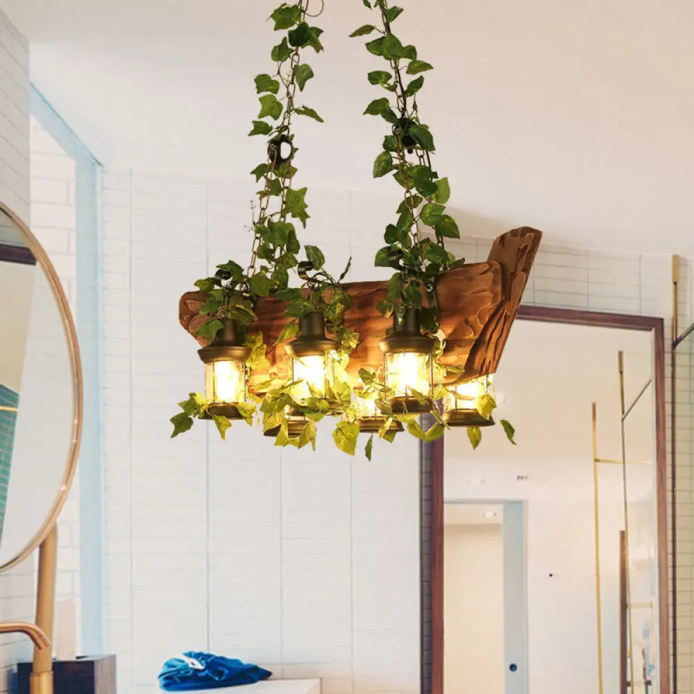 DecorBites™ Modern Wooden Island Pendant Light - Pink/Green - 6 Bulbs LED - Industrial Style Hanging Lamp Kit