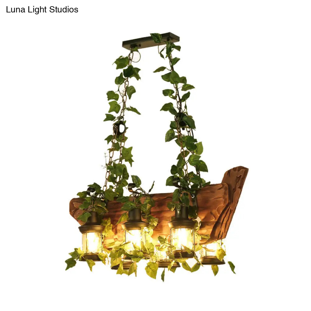 DecorBites™ Modern Wooden Island Pendant Light - Pink/Green - 6 Bulbs LED - Industrial Style Hanging Lamp Kit