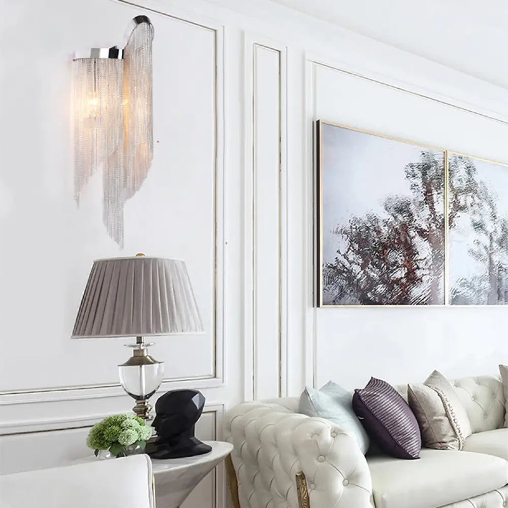 DecorBites™ Modernist Aluminum Tassel Wall Sconce Light in Gold/Silver for Living Room