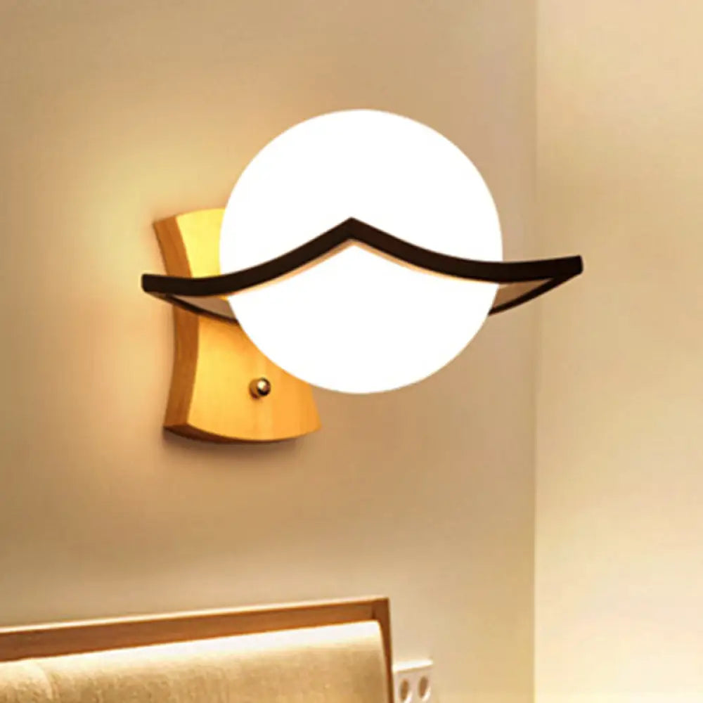 DecorBites™ Modernist Black Ball Sconce: 1 Light White Glass Wall Light for Bedroom