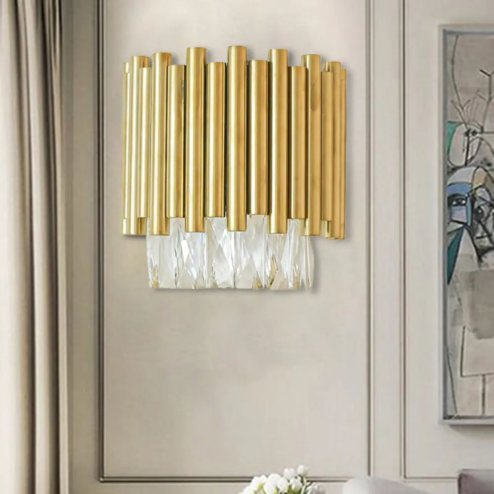 DecorBites™ Modernist Clear Faceted Crystal Wall Mount 1 Light Brass Wall Light for Living Room