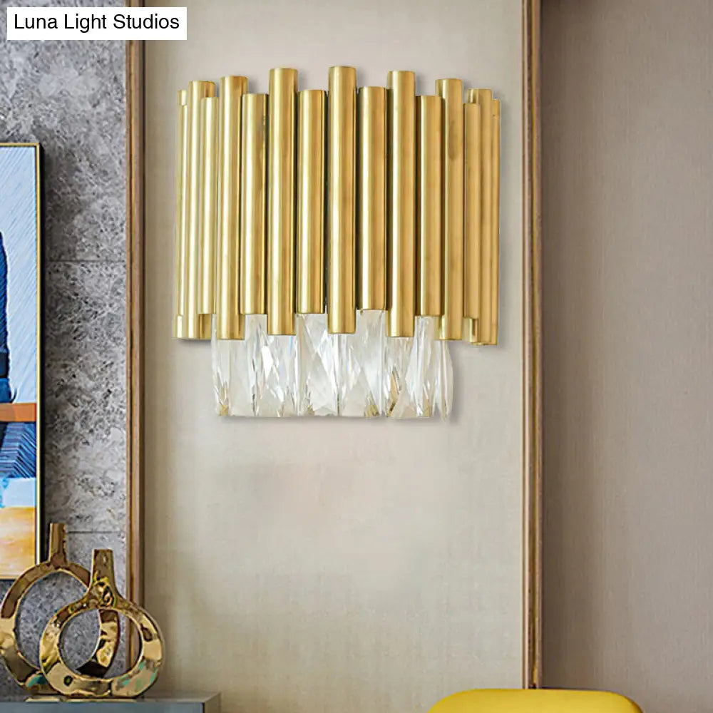 DecorBites™ Modernist Clear Faceted Crystal Wall Mount 1 Light Brass Wall Light for Living Room