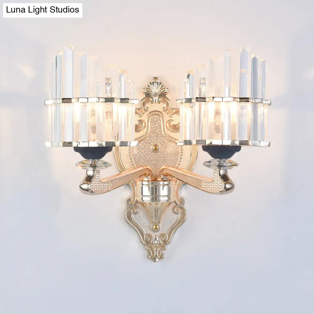 DecorBites™ Modernist Conical Shade Wall Light Fixture with Crystal Rods - Gold - Ideal for Living Room
