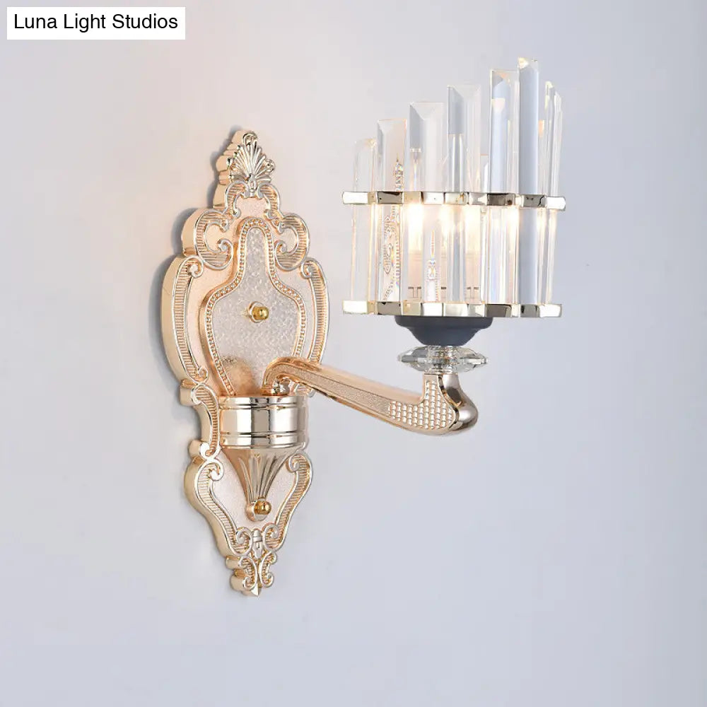 DecorBites™ Modernist Conical Shade Wall Light Fixture with Crystal Rods - Gold - Ideal for Living Room