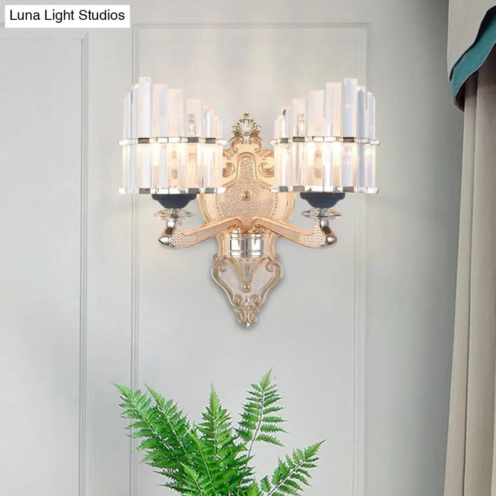 DecorBites™ Modernist Conical Shade Wall Light Fixture with Crystal Rods - Gold - Ideal for Living Room