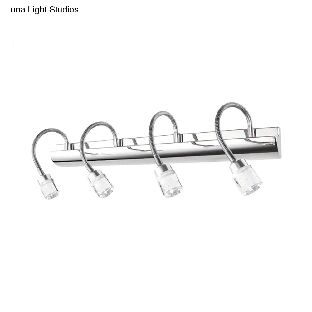 DecorBites™ Modernist Crystal Vanity Wall Sconce with Gooseneck Arm - Clear Cylinder Shape, 3 Lights, 12.5"/18" W, Chrome