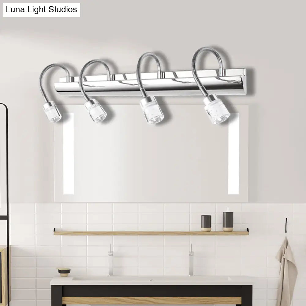 DecorBites™ Modernist Crystal Vanity Wall Sconce with Gooseneck Arm - Clear Cylinder Shape, 3 Lights, 12.5"/18" W, Chrome