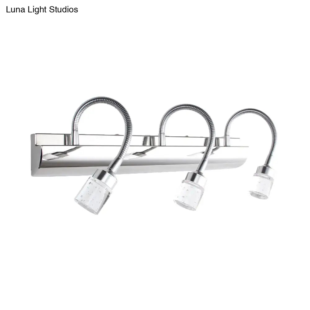 DecorBites™ Modernist Crystal Vanity Wall Sconce with Gooseneck Arm - Clear Cylinder Shape, 3 Lights, 12.5"/18" W, Chrome
