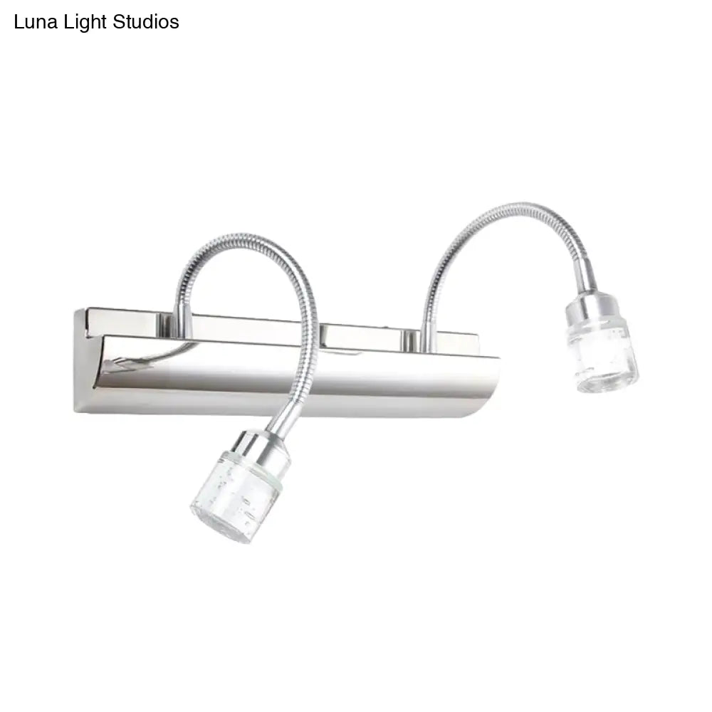 DecorBites™ Modernist Crystal Vanity Wall Sconce with Gooseneck Arm - Clear Cylinder Shape, 3 Lights, 12.5"/18" W, Chrome