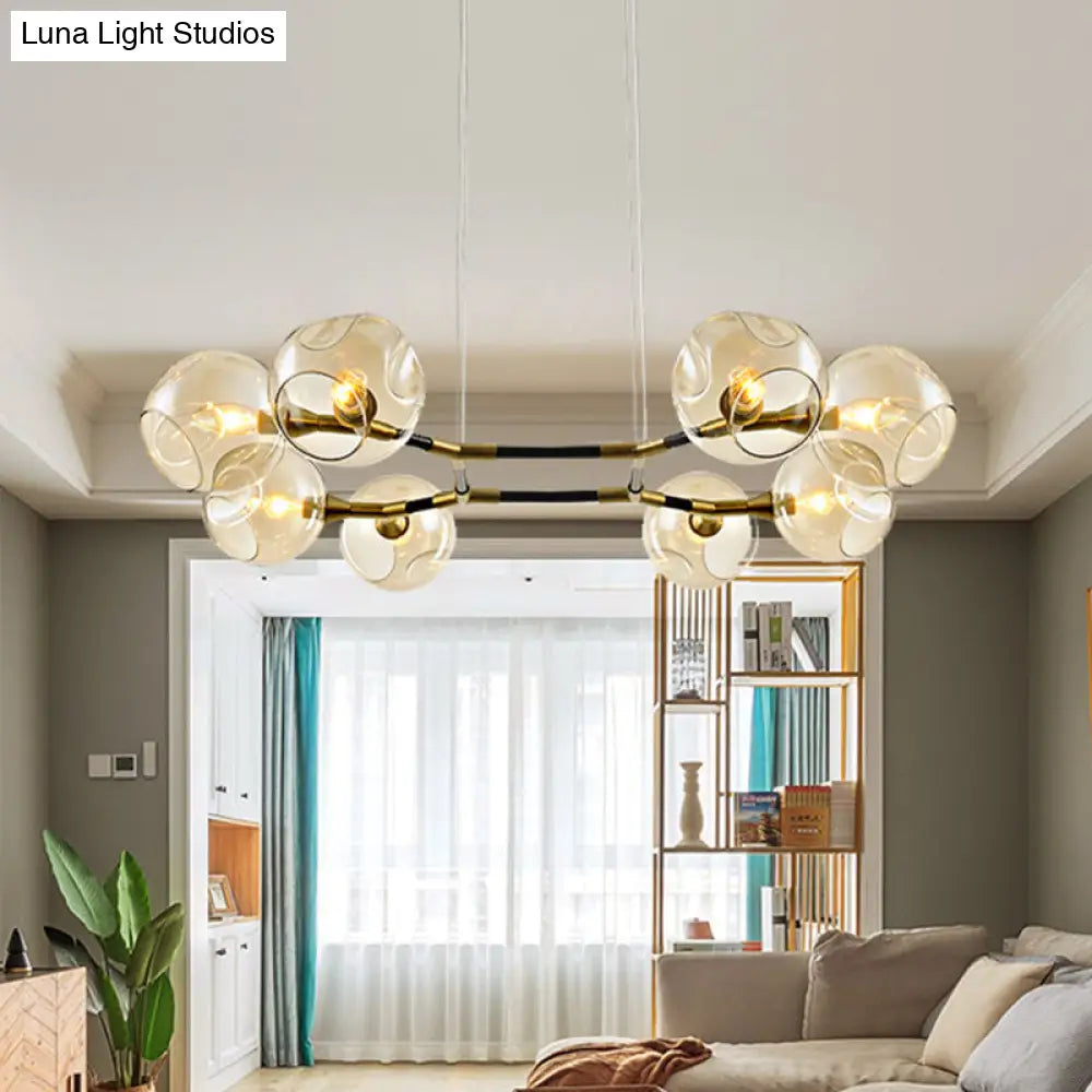 DecorBites™ Modernist Gold Chandelier Pendant Light Dimpled Blown Glass - 8 Bulb Living Room Hanging Lamp Kit