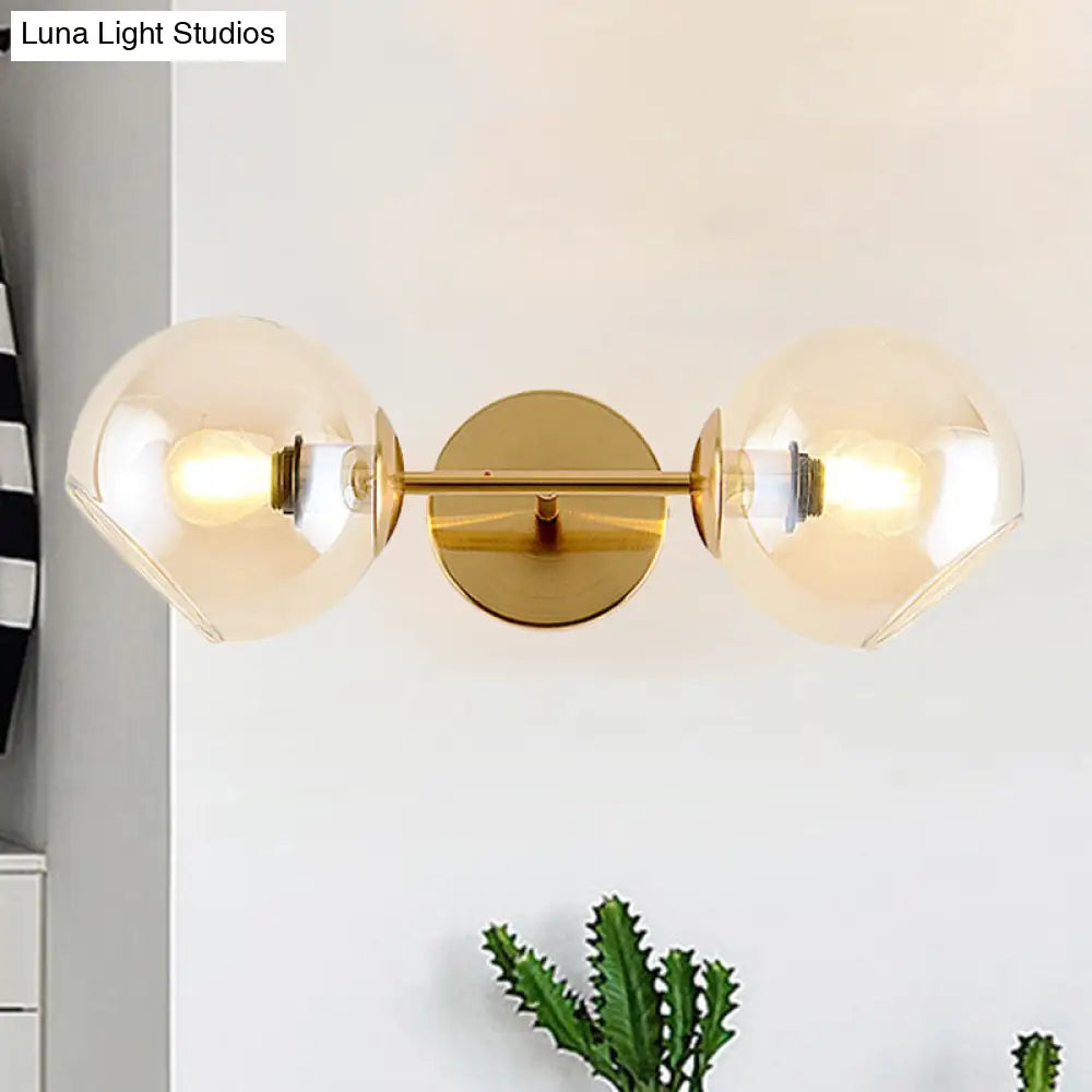 DecorBites™ Modernist Gold Wall Lamp with Clear Glass Shade - 2 Lights Spherical Mount Fixture